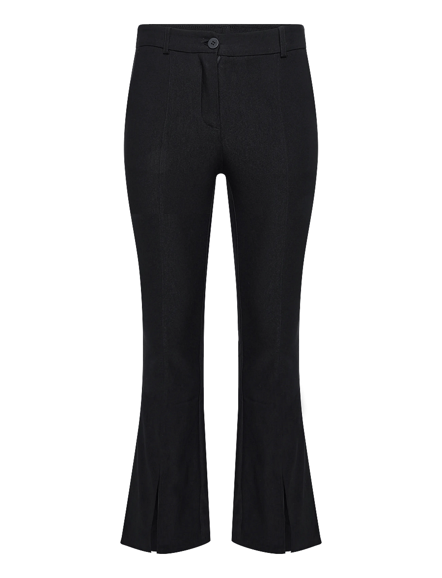 Bubbleroom - Mid Waist Stretchy Flared Slit Trousers - schlaghosen - black - 1