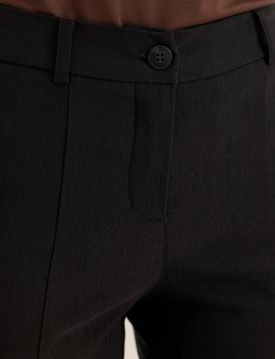 Bubbleroom - Mid Waist Stretchy Flared Slit Trousers - schlaghosen - black - 5