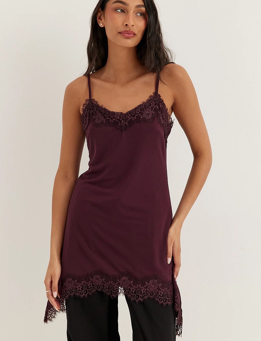 Bubbleroom - Lace Detail Singlet - Ärmellose blusen - dark wine-red - 3