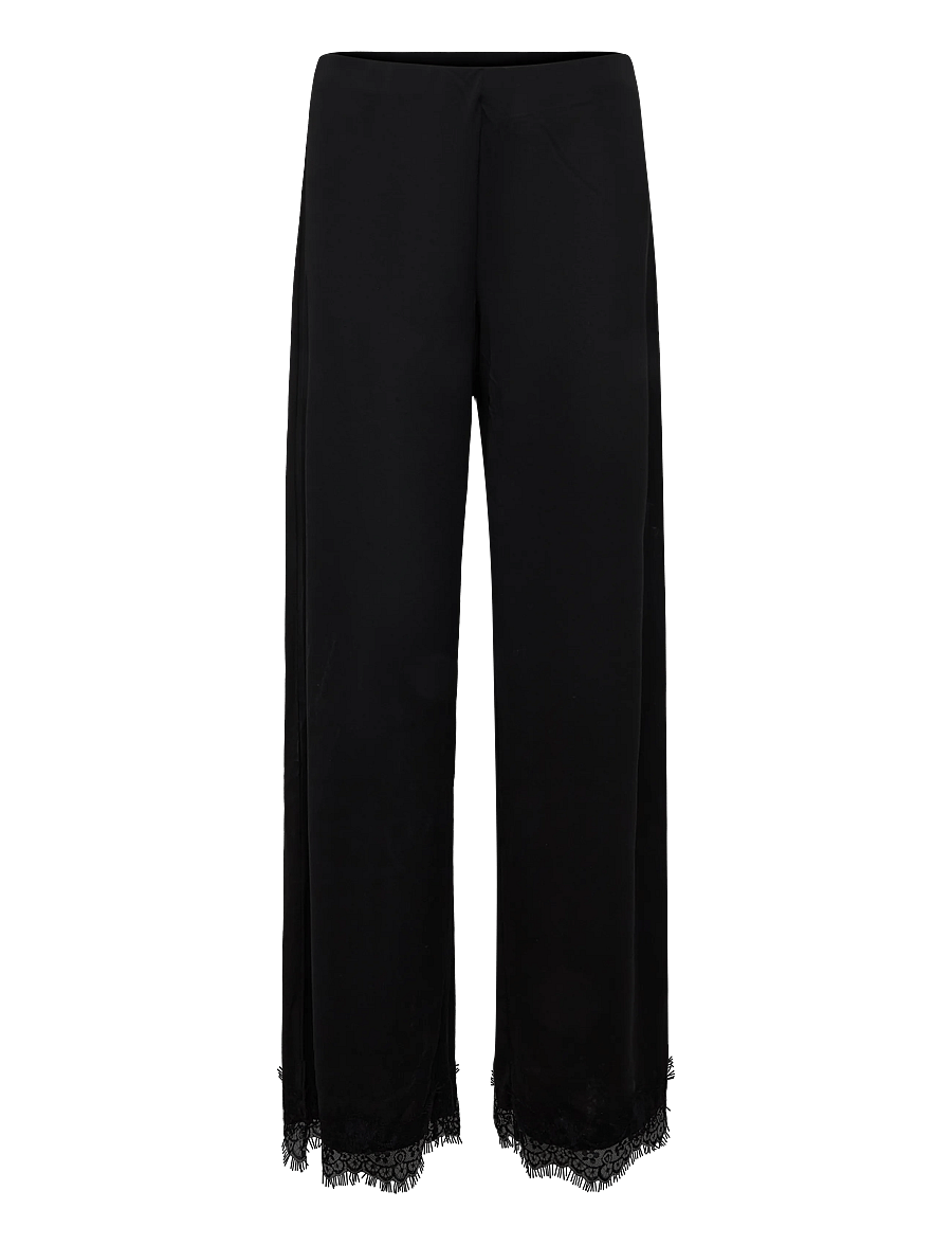 Bubbleroom - Lace Detail Trousers - laia säärega püksid - black - 1