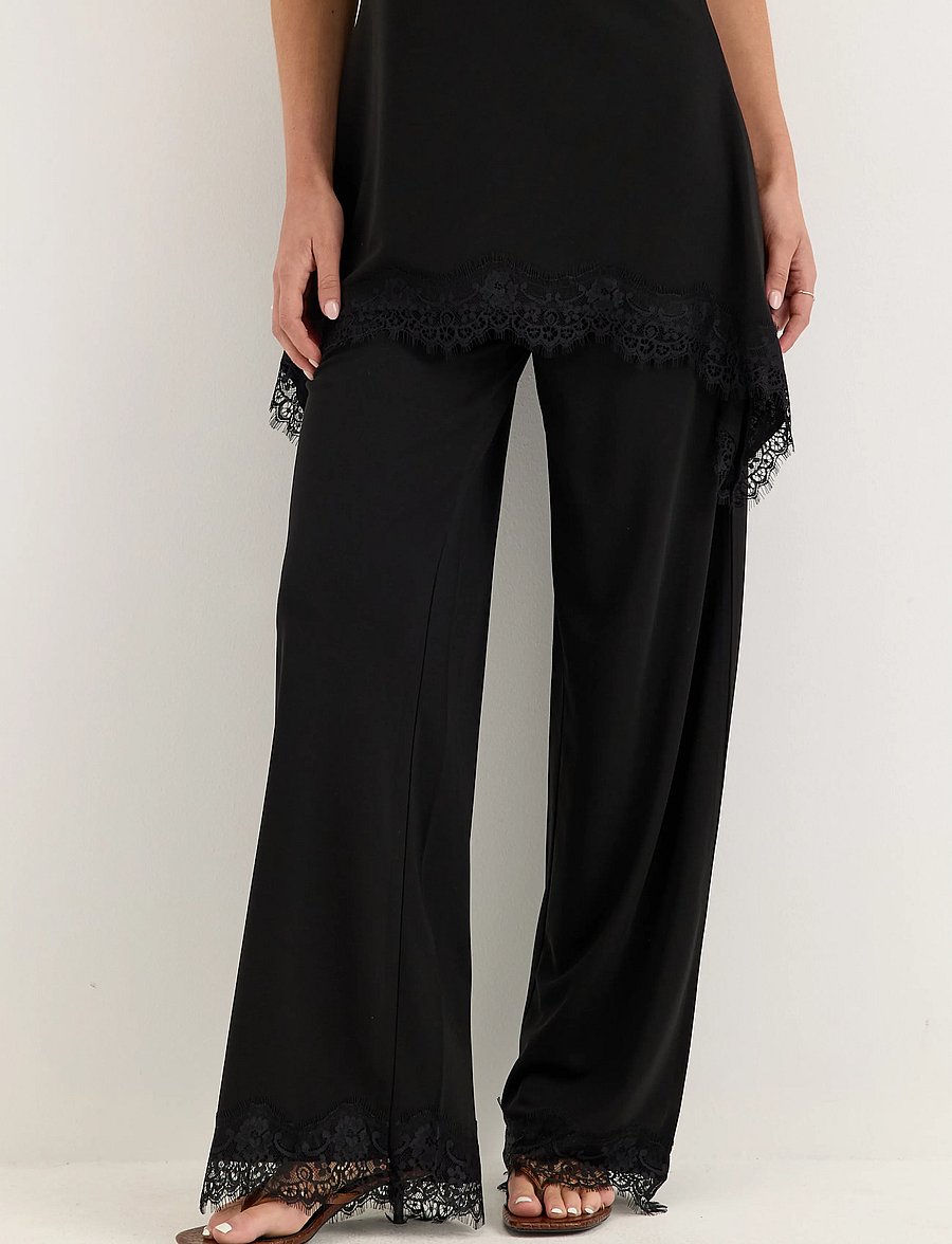 Bubbleroom - Lace Detail Trousers - laia säärega püksid - black - 0