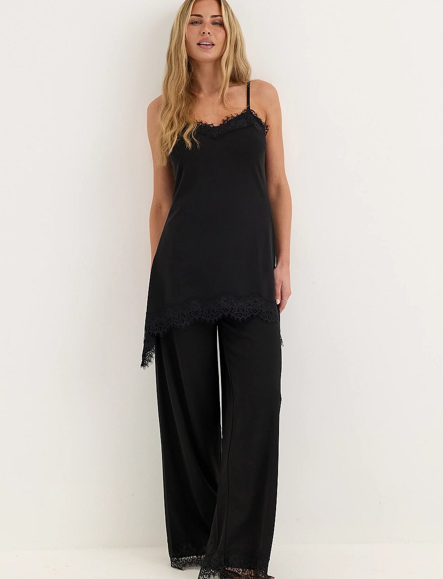 Bubbleroom - Lace Detail Trousers - laia säärega püksid - black - 4