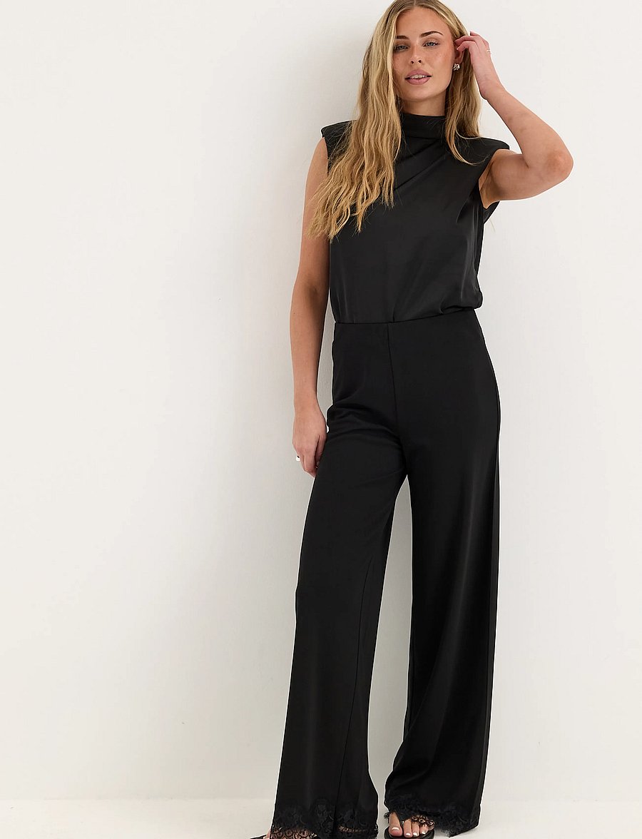 Bubbleroom - Lace Detail Trousers - laia säärega püksid - black - 5