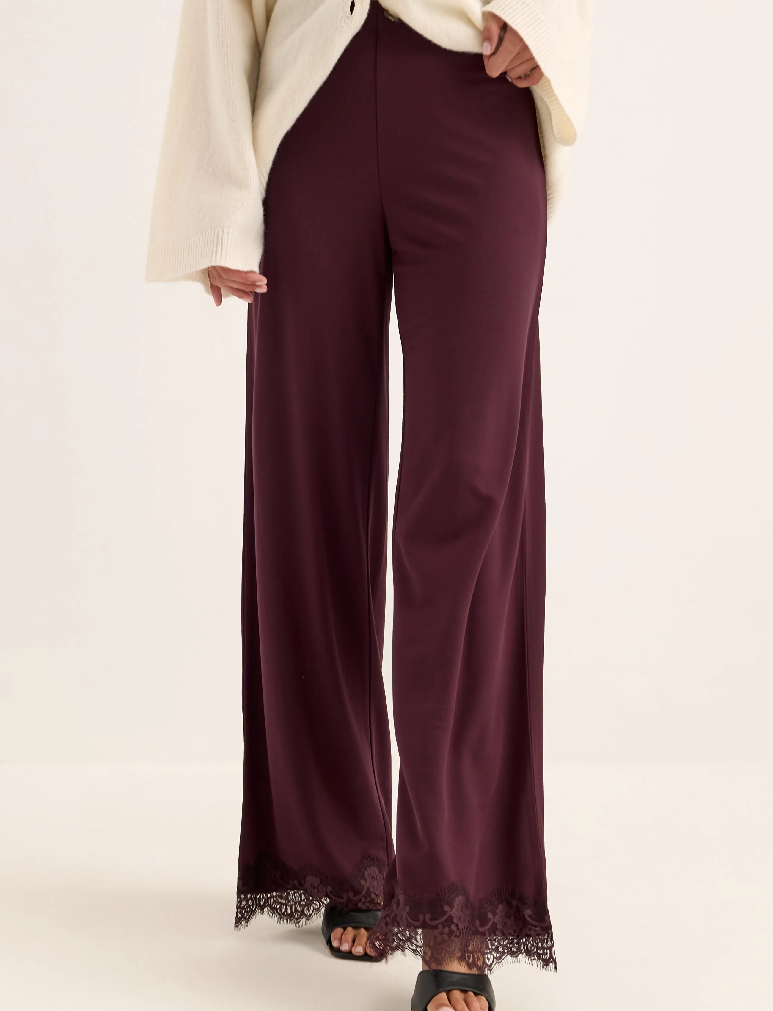 Bubbleroom Lace Detail Trousers - Hosen - DARK WINE-RED / burgundy