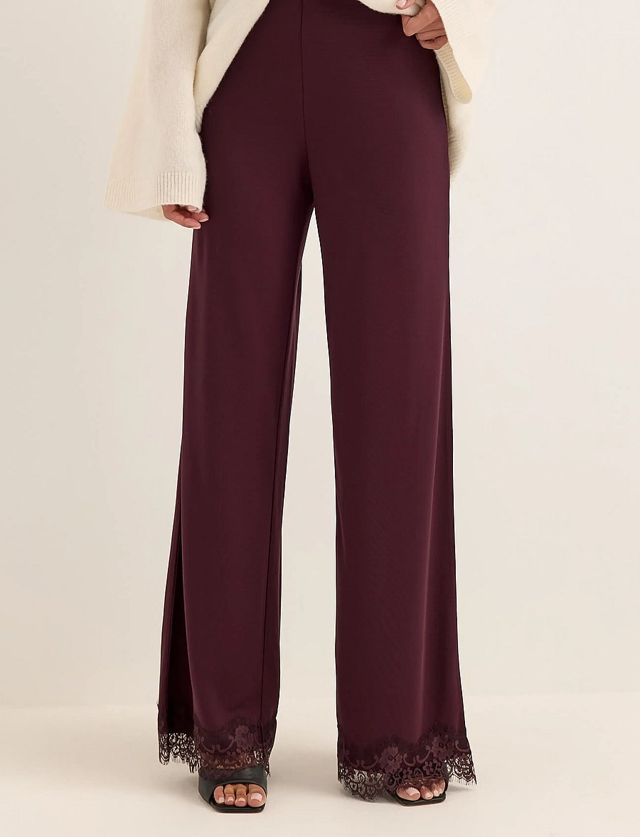 Bubbleroom - Lace Detail Trousers - hosen mit weitem bein - dark wine-red - 3