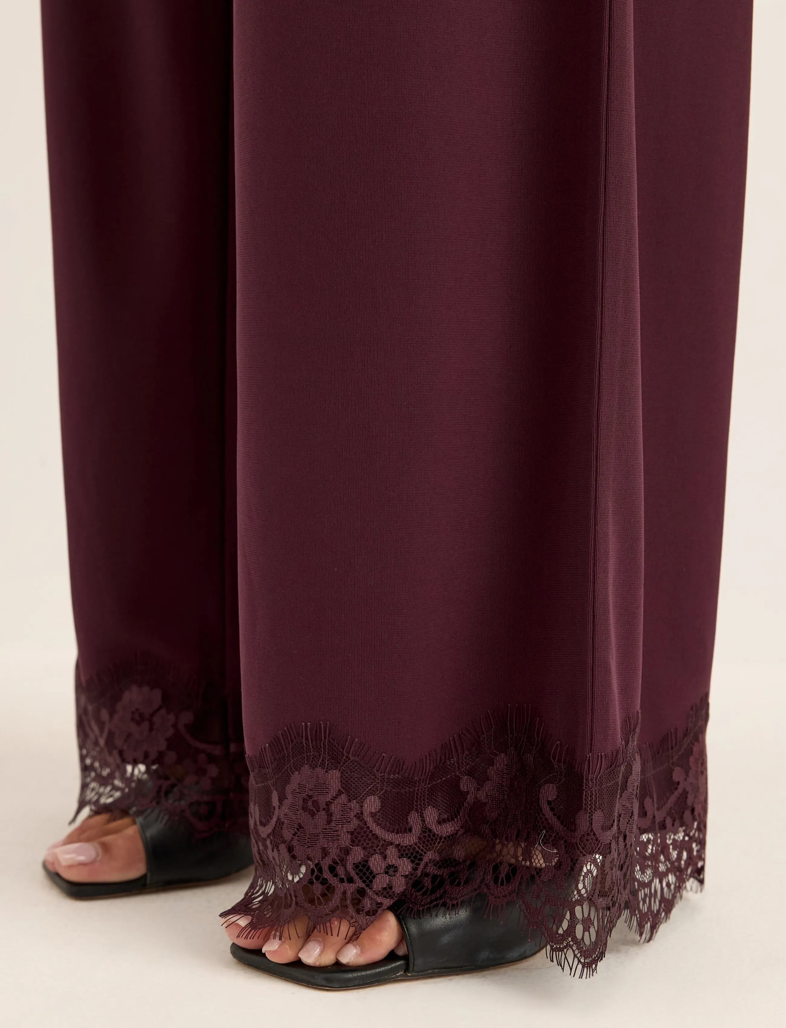 Bubbleroom - Lace Detail Trousers - hosen mit weitem bein - dark wine-red - 5