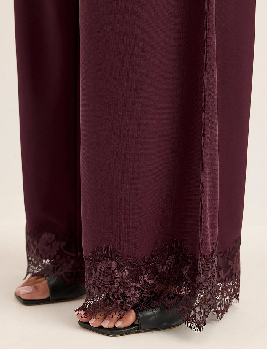 Bubbleroom - Lace Detail Trousers - hosen mit weitem bein - dark wine-red - 5
