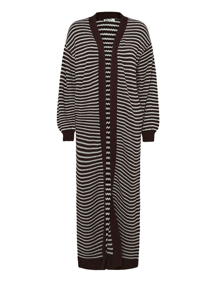Bubbleroom - Knitted Maxi Cardigan - koftor - cream/brown - 1