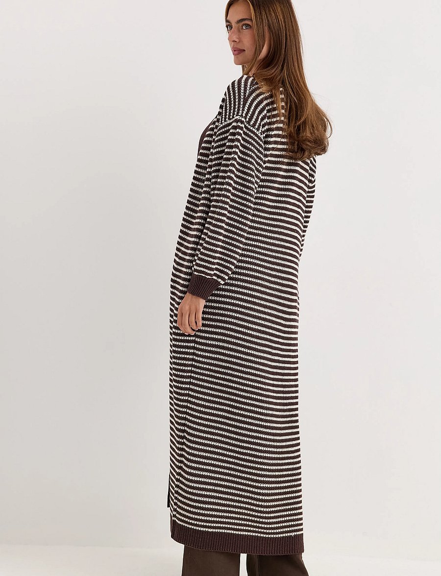 Bubbleroom - Knitted Maxi Cardigan - koftor - cream/brown - 3