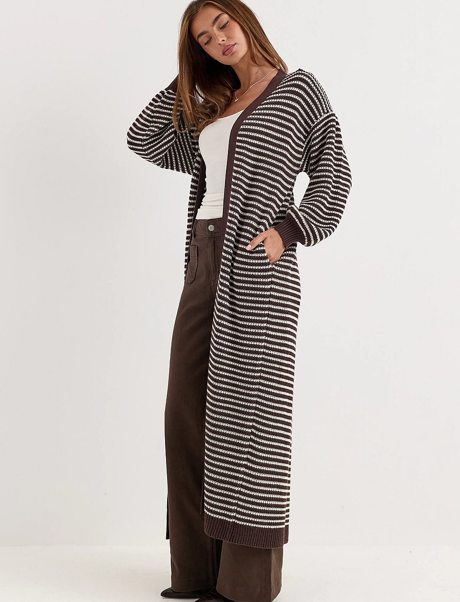 Bubbleroom - Knitted Maxi Cardigan - koftor - cream/brown - 4