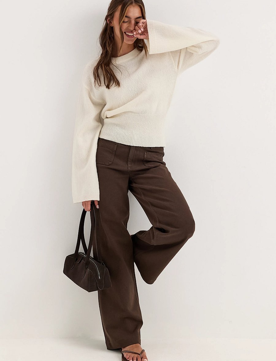 Bubbleroom - Knitted Wool Blend Wide Sleeve Sweater - pullover - cream - 0