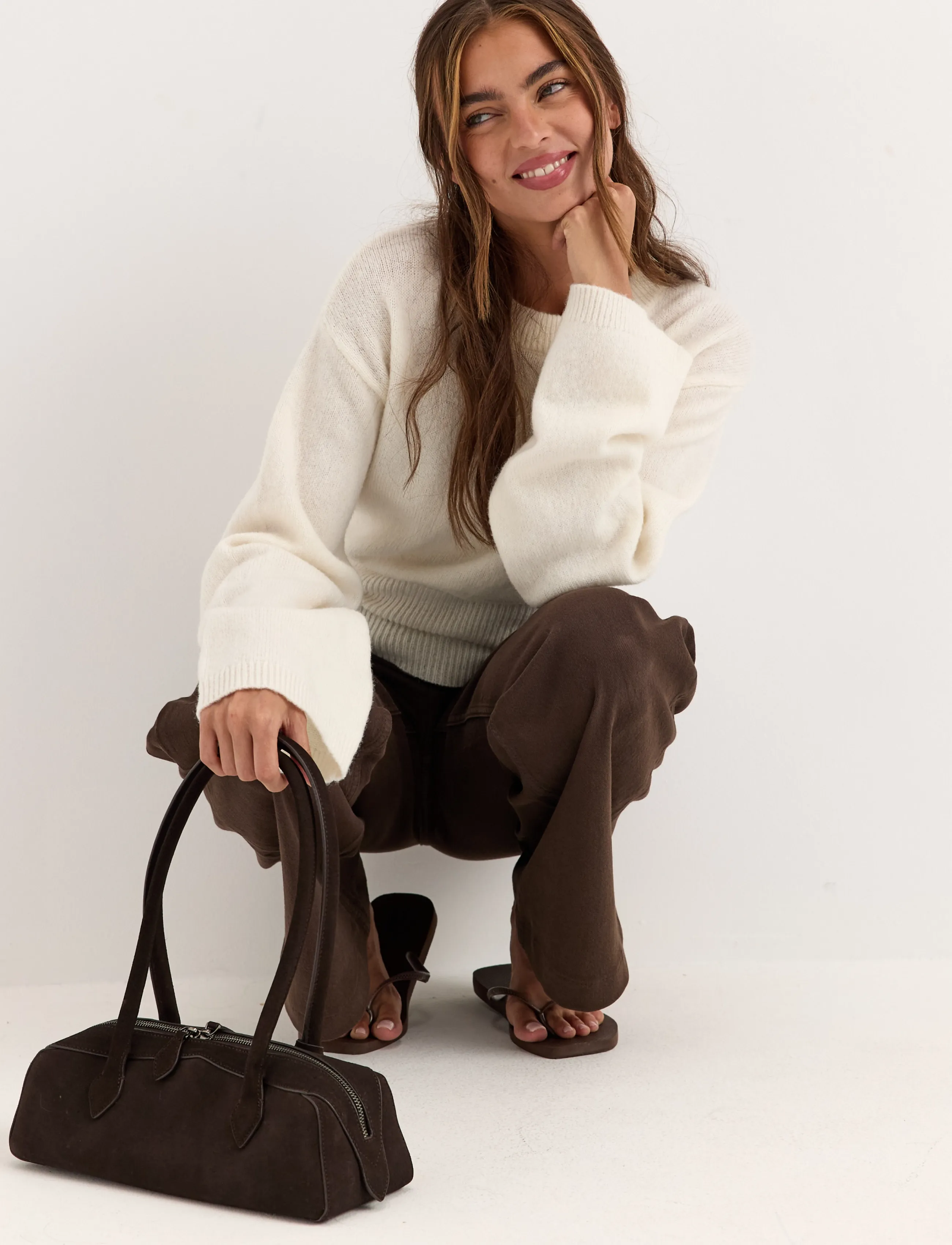 Bubbleroom - Knitted Wool Blend Wide Sleeve Sweater - pullover - cream - 5