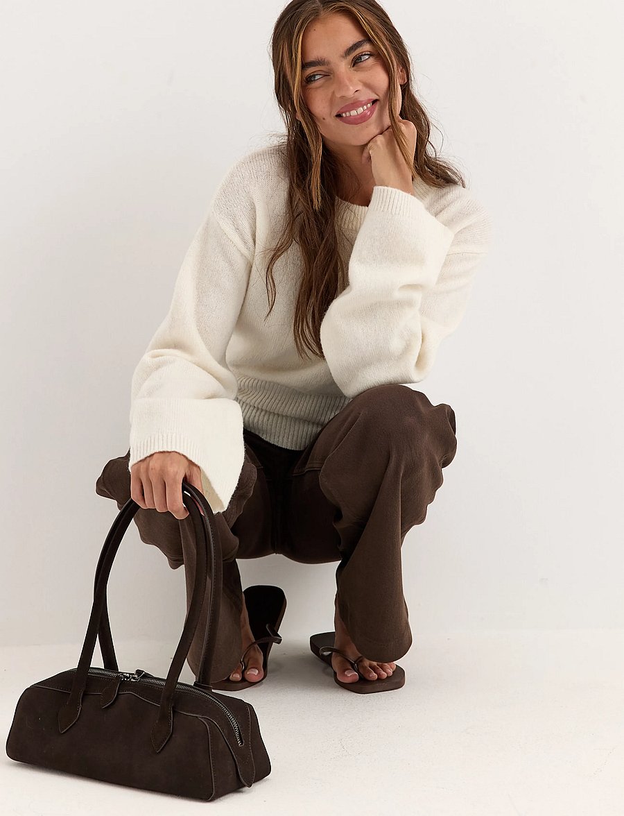 Bubbleroom - Knitted Wool Blend Wide Sleeve Sweater - pullover - cream - 5