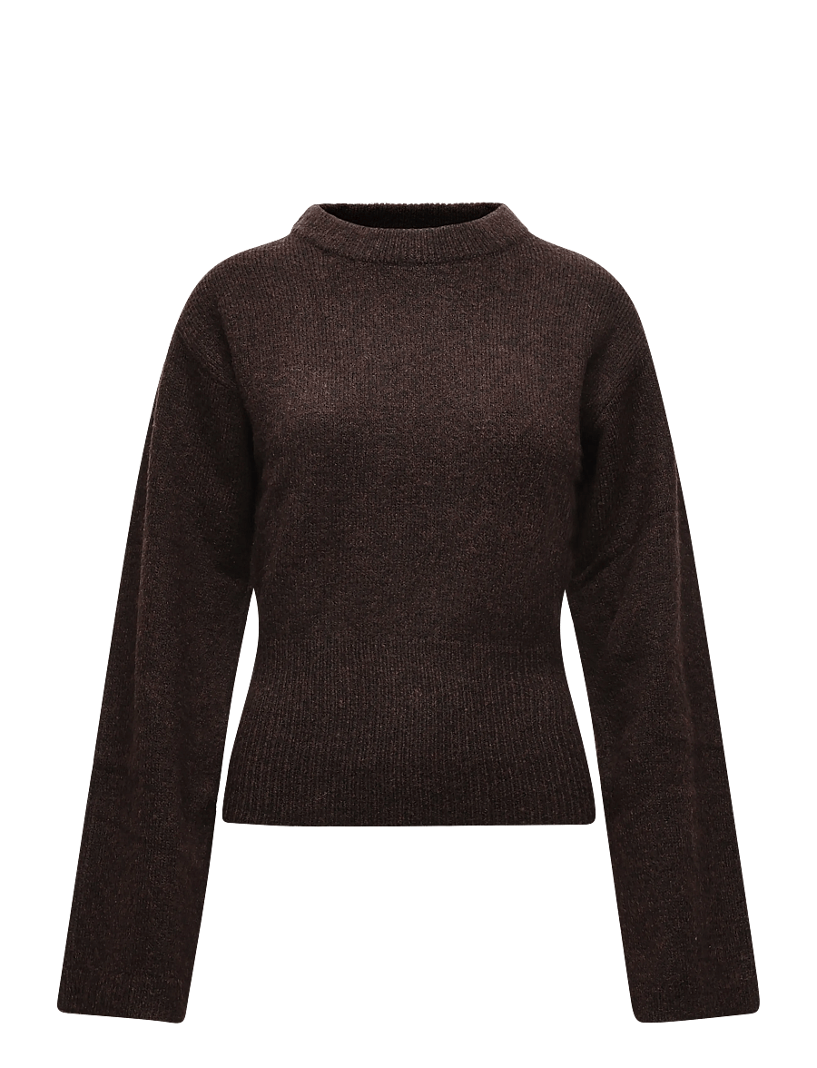 Bubbleroom - Knitted Wool Blend Wide Sleeve Sweater - pullover - dark brown - 1