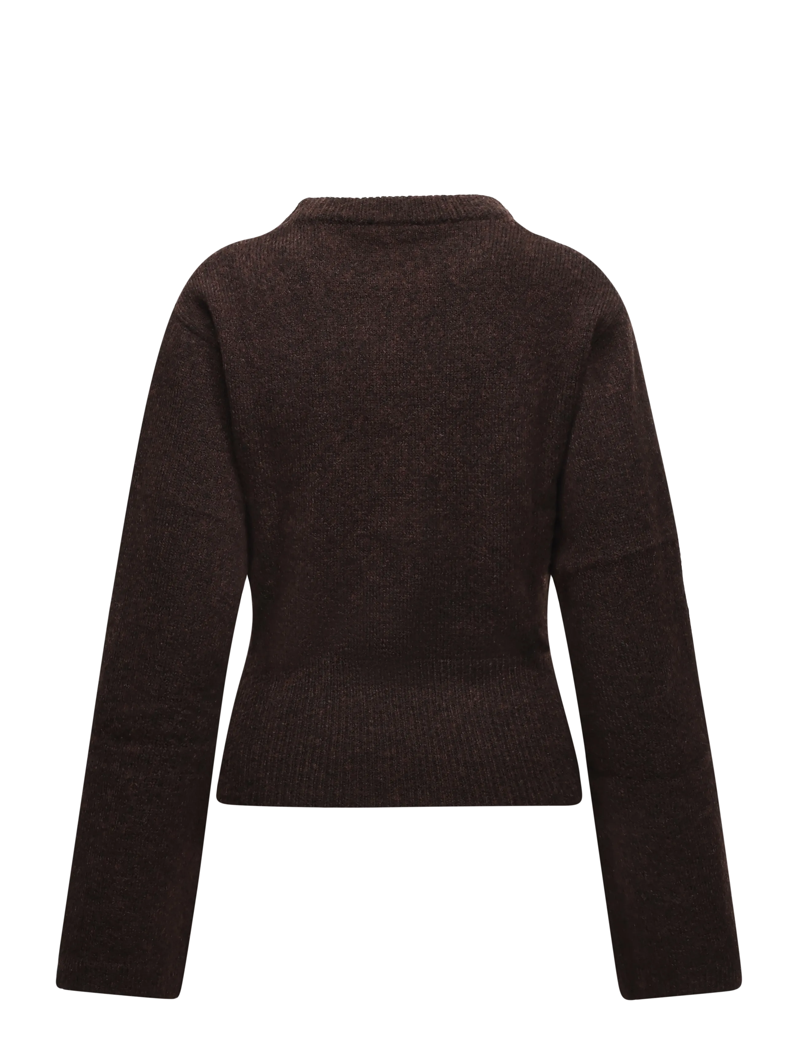 Bubbleroom - Knitted Wool Blend Wide Sleeve Sweater - pullover - dark brown - 2
