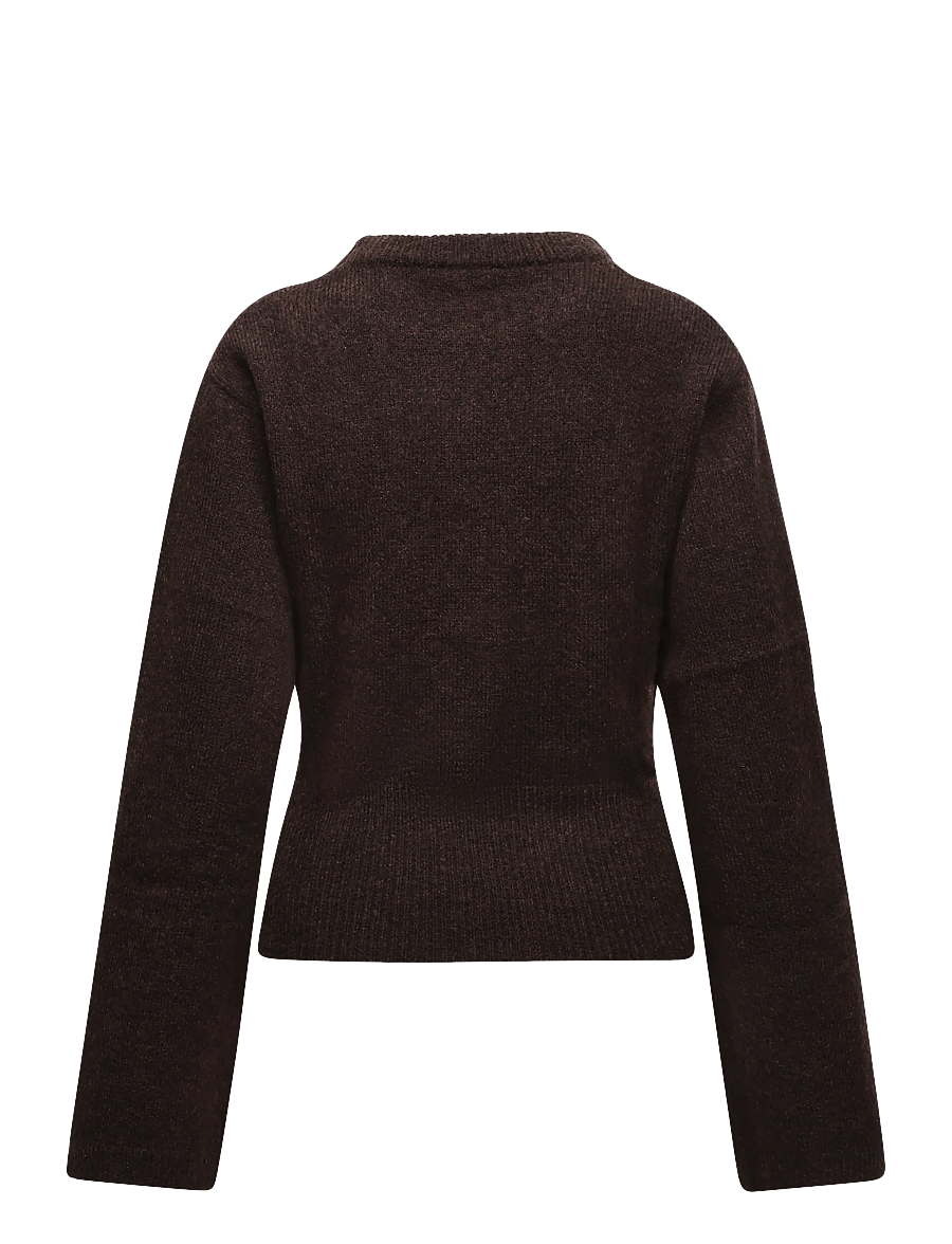 Bubbleroom - Knitted Wool Blend Wide Sleeve Sweater - pullover - dark brown - 2