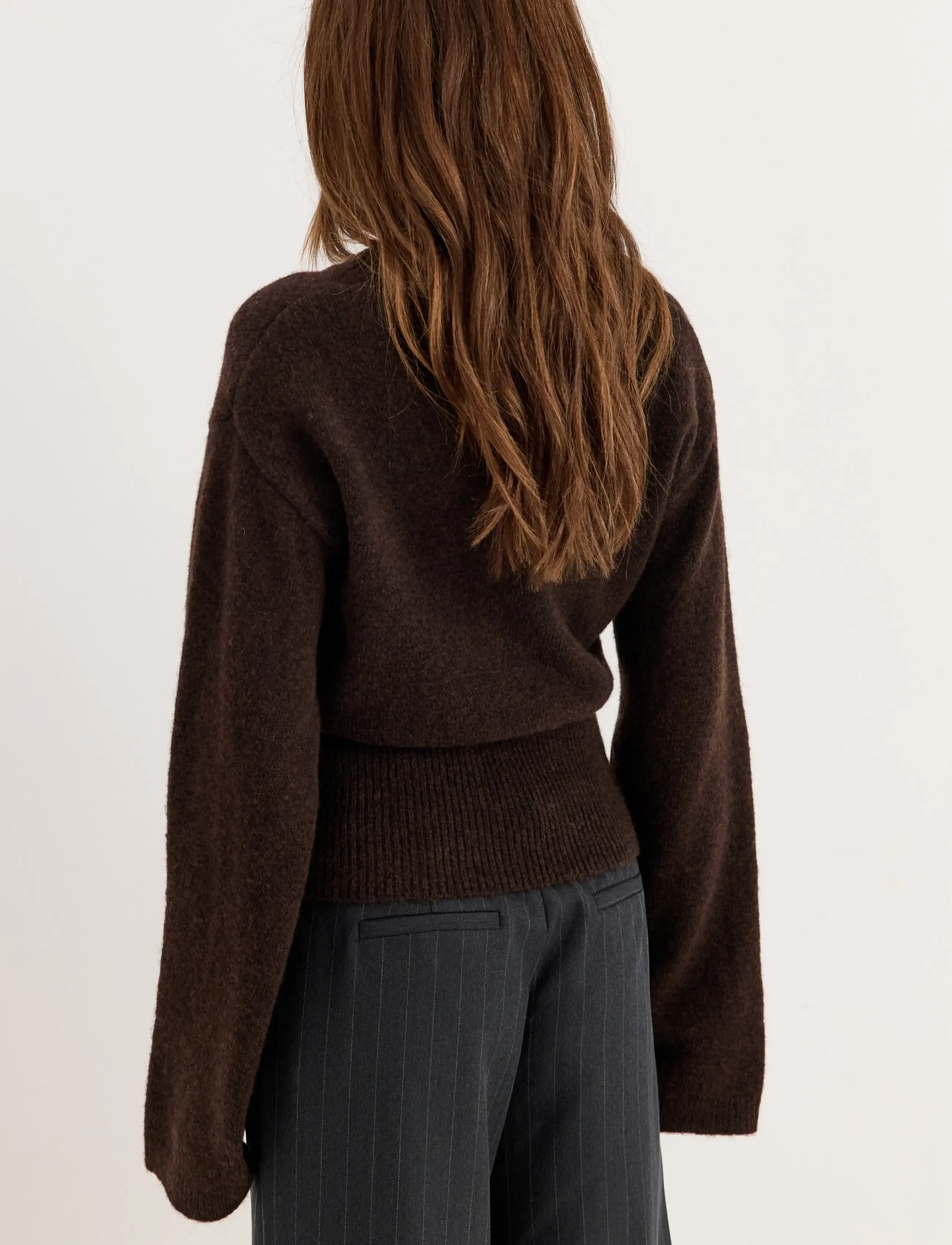 Bubbleroom - Knitted Wool Blend Wide Sleeve Sweater - pullover - dark brown - 3