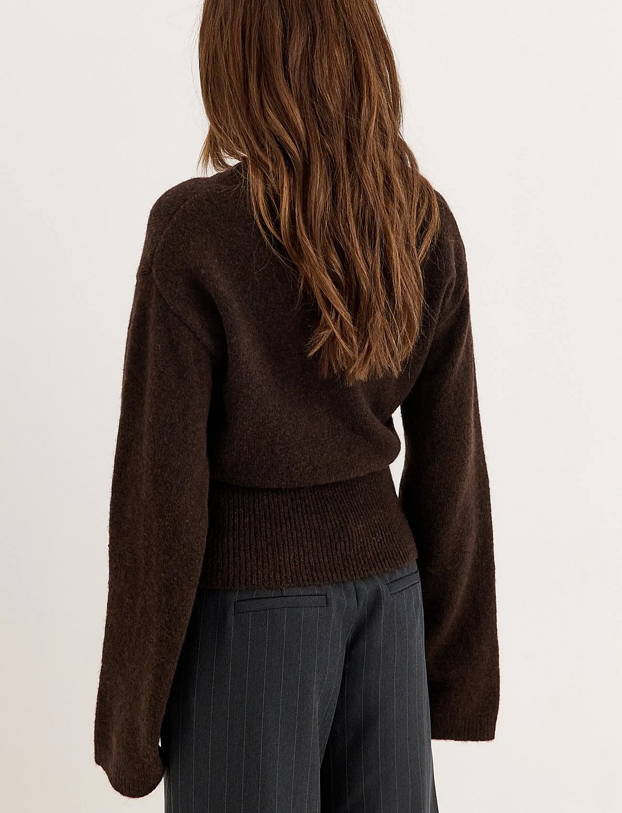 Bubbleroom - Knitted Wool Blend Wide Sleeve Sweater - pullover - dark brown - 3