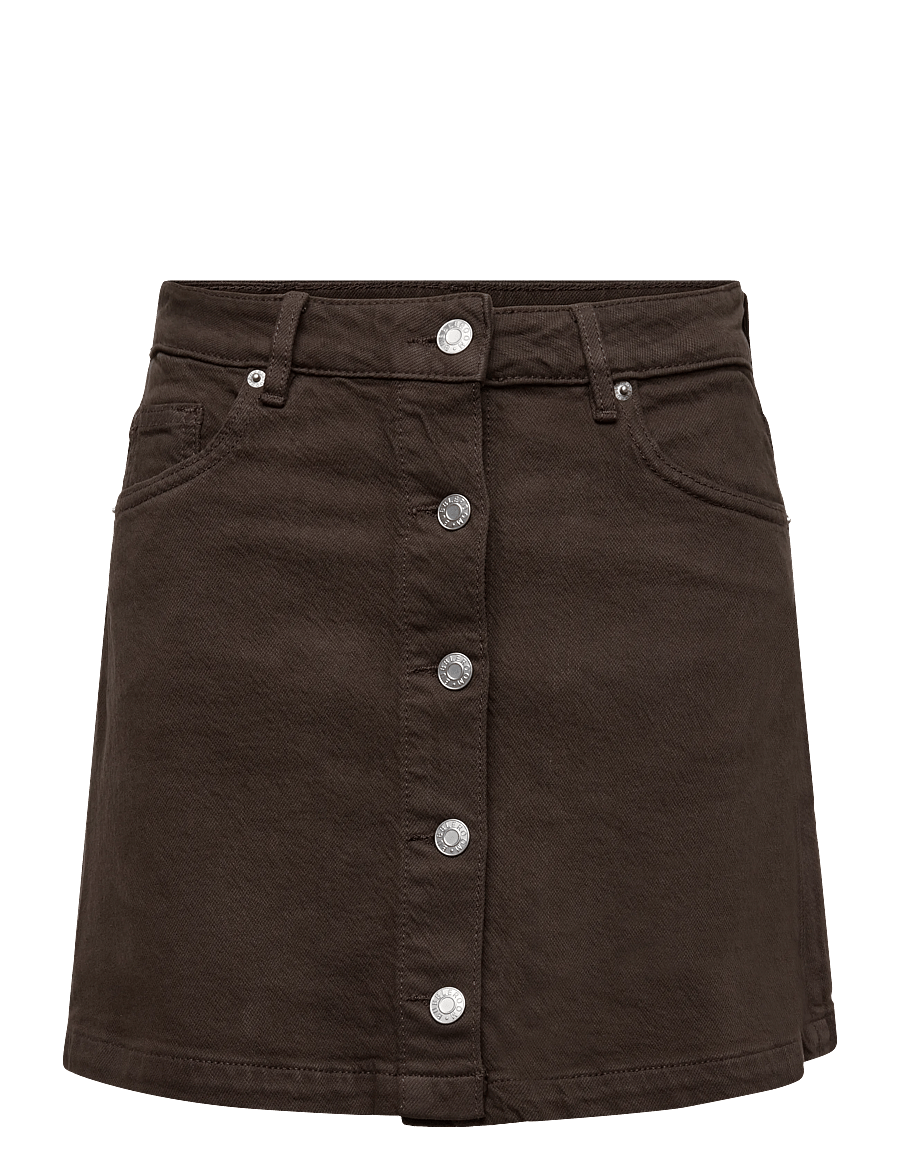 Bubbleroom - Denim Button Mini Skirt - teksaseelikud - brown - 1