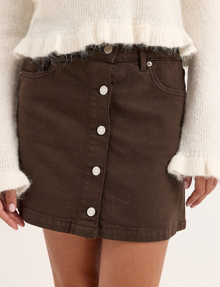 Bubbleroom - Denim Button Mini Skirt - teksaseelikud - brown - 5