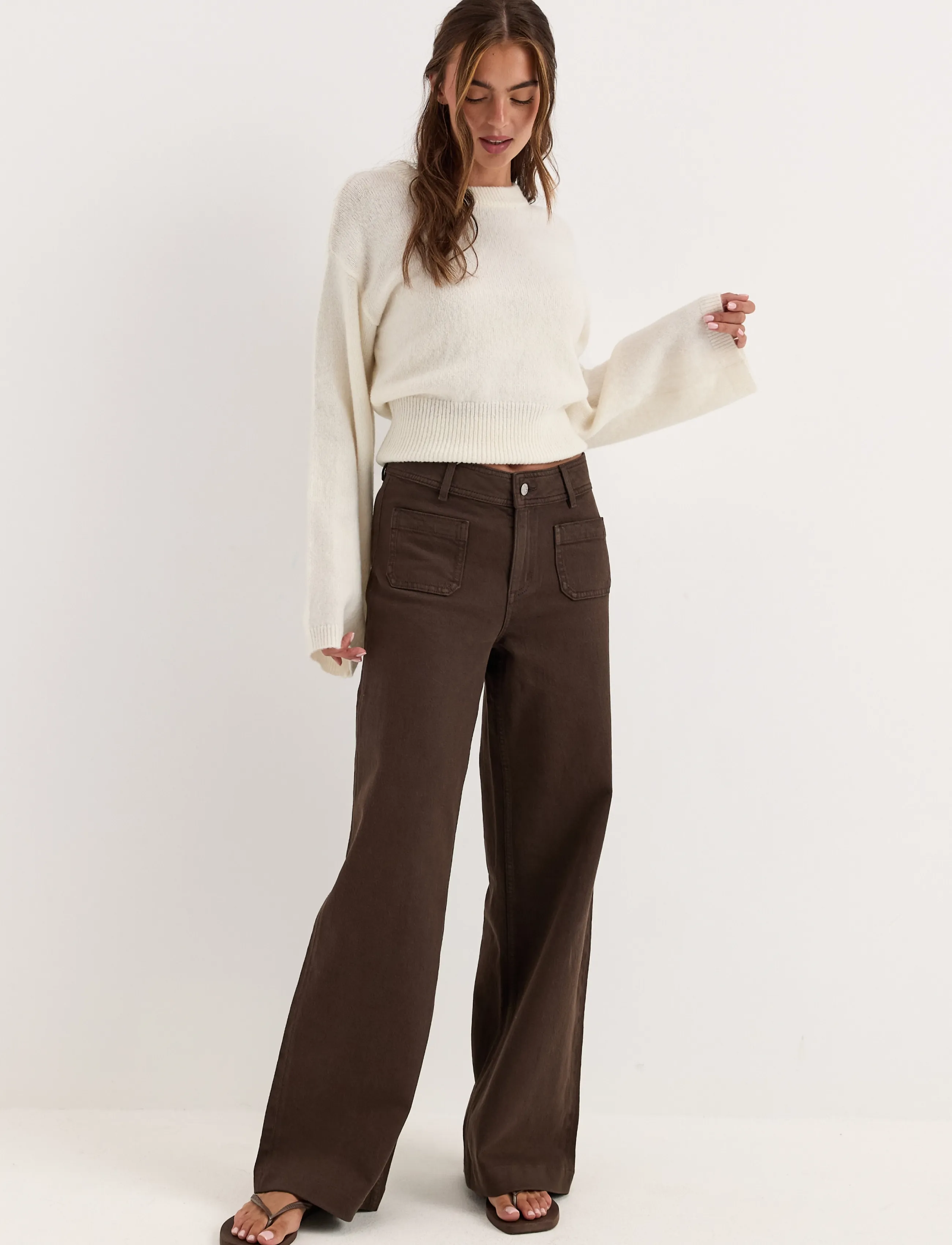 Bubbleroom - Frankie Front Pocket Jeans - alt laiad teksad - brown - 5
