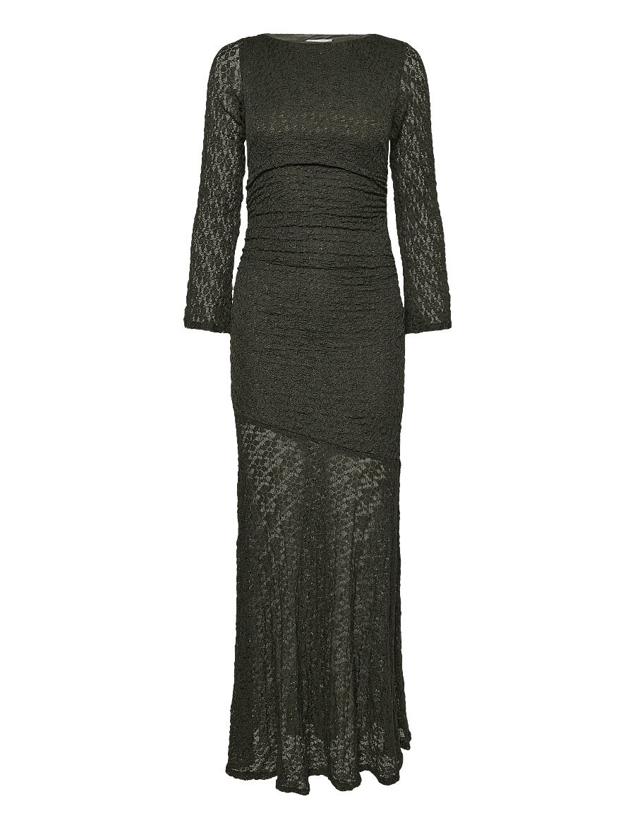 Bubbleroom - Long Sleeve Lace Maxi Dress - dark green - 1