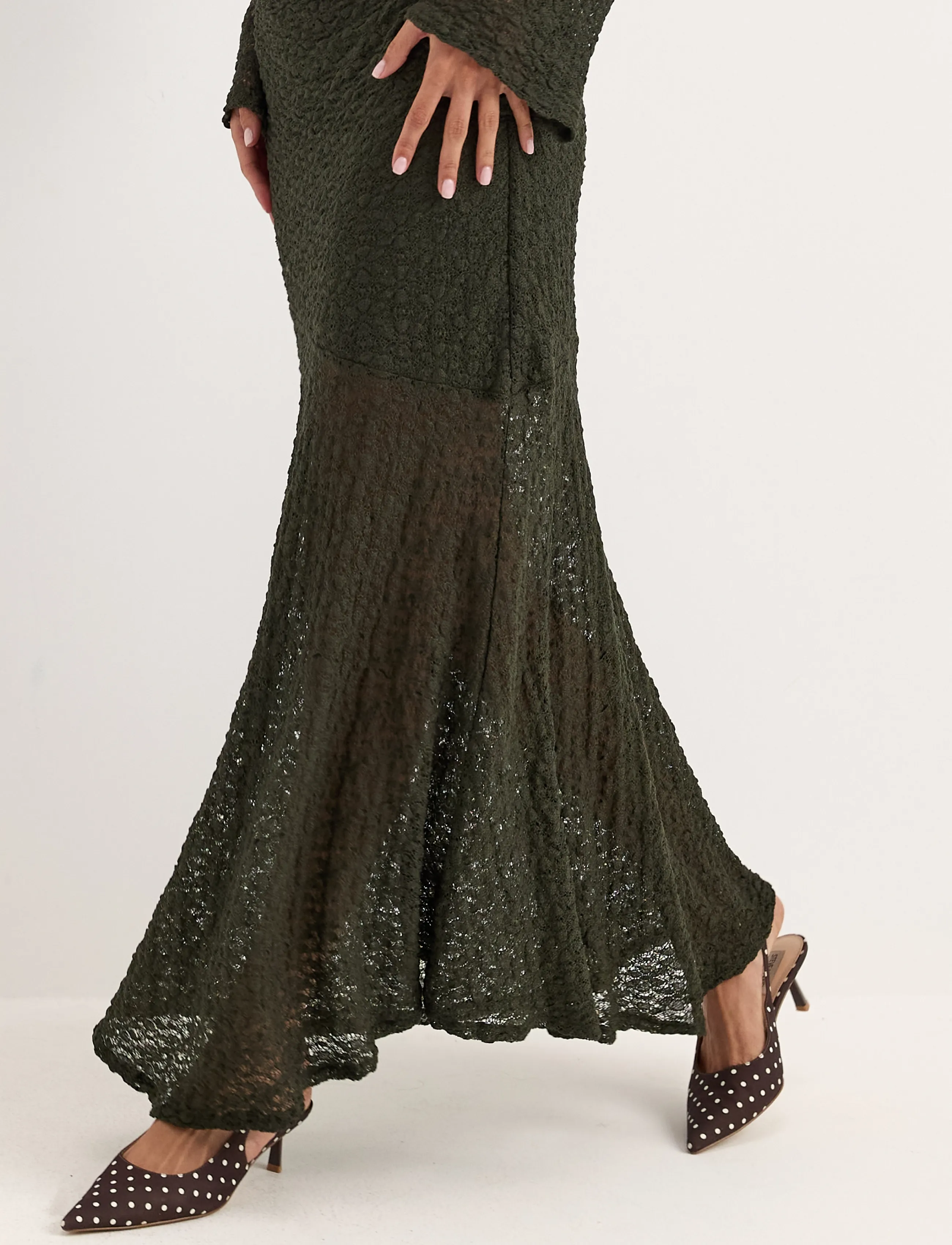 Bubbleroom - Long Sleeve Lace Maxi Dress - dark green - 4