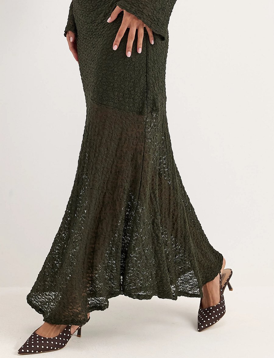 Bubbleroom - Long Sleeve Lace Maxi Dress - dark green - 4