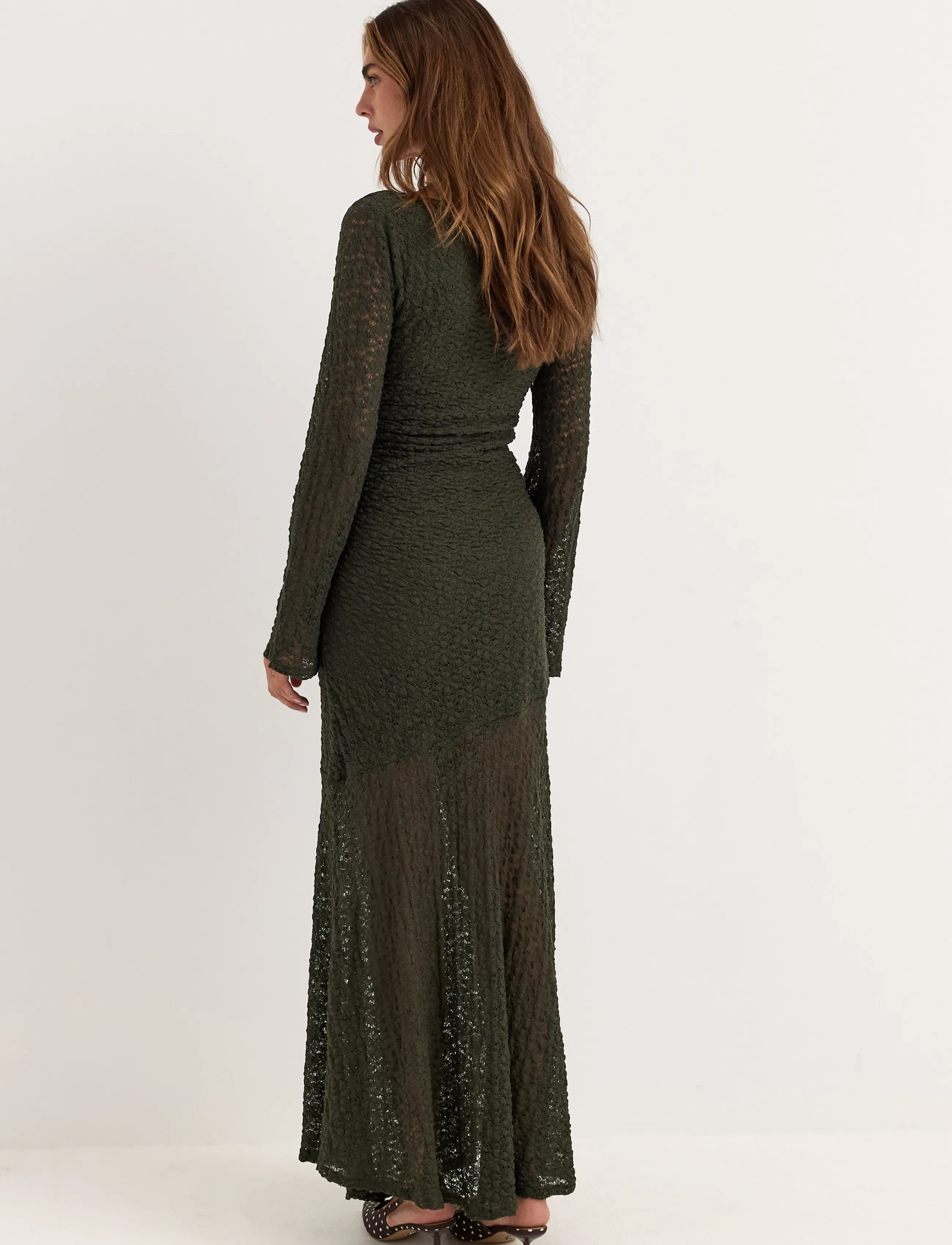 Bubbleroom - Long Sleeve Lace Maxi Dress - dark green - 5