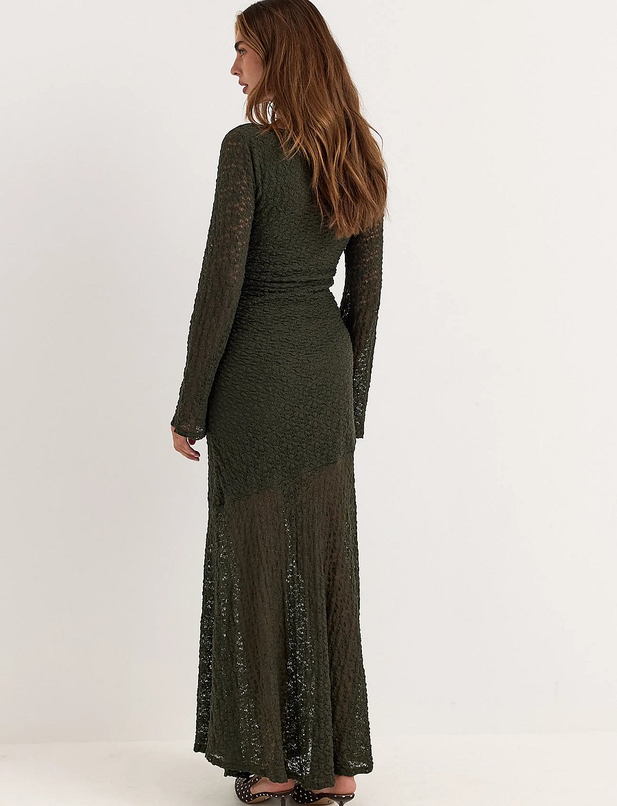 Bubbleroom - Long Sleeve Lace Maxi Dress - dark green - 5