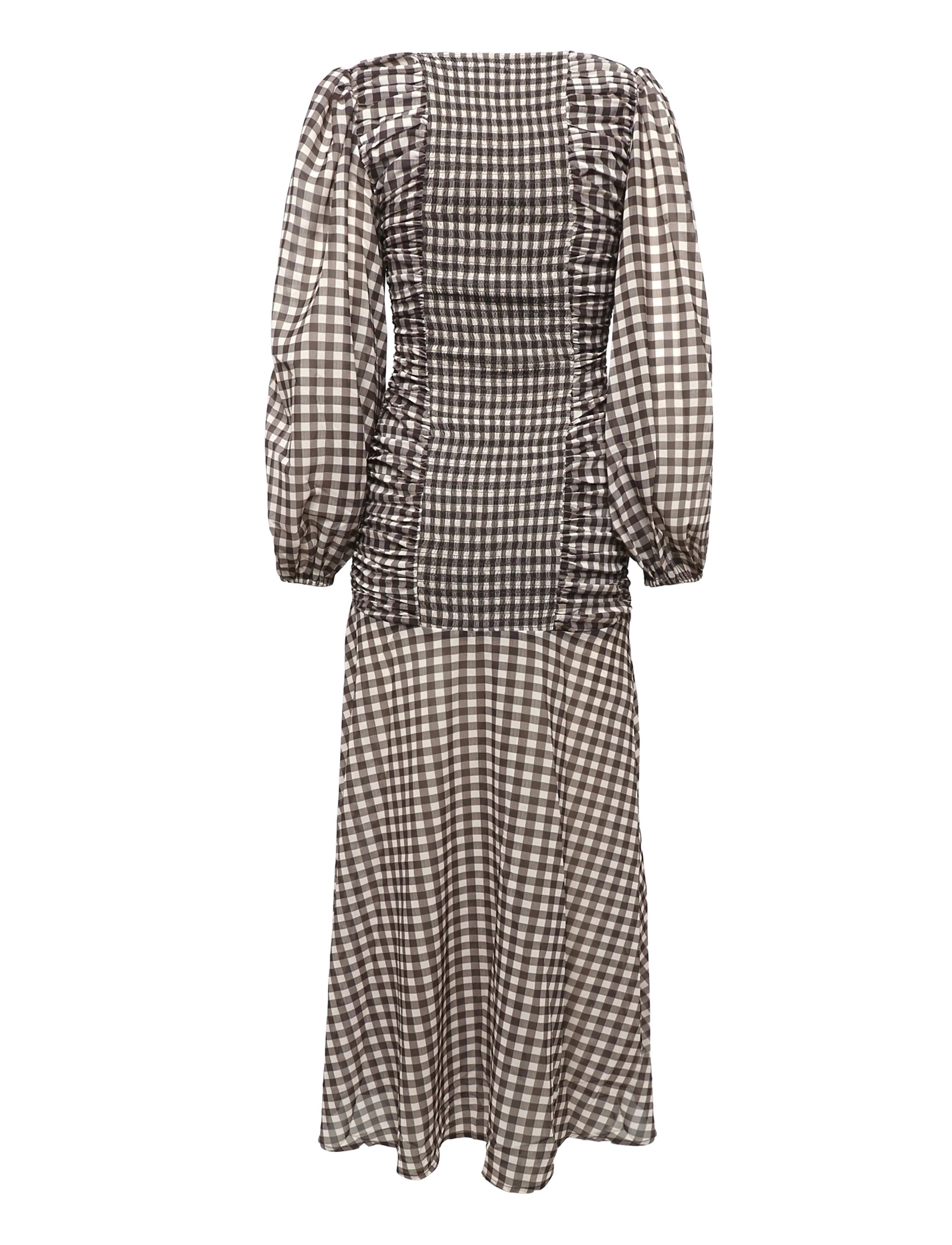 Bubbleroom - Balloon Sleeve Chiffon Maxi Dress - suvekleidid - brown/checked - 2