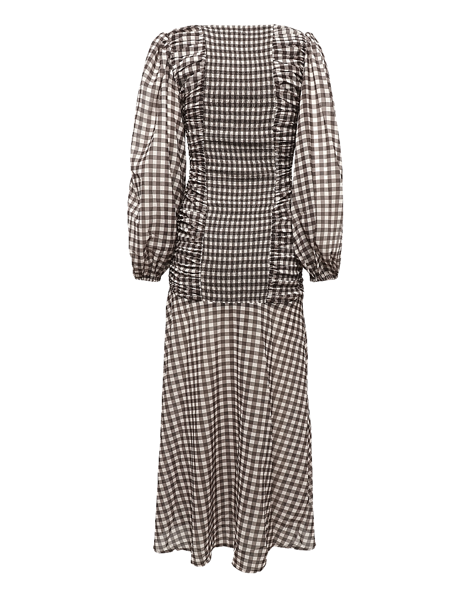Bubbleroom - Balloon Sleeve Chiffon Maxi Dress - suvekleidid - brown/checked - 2
