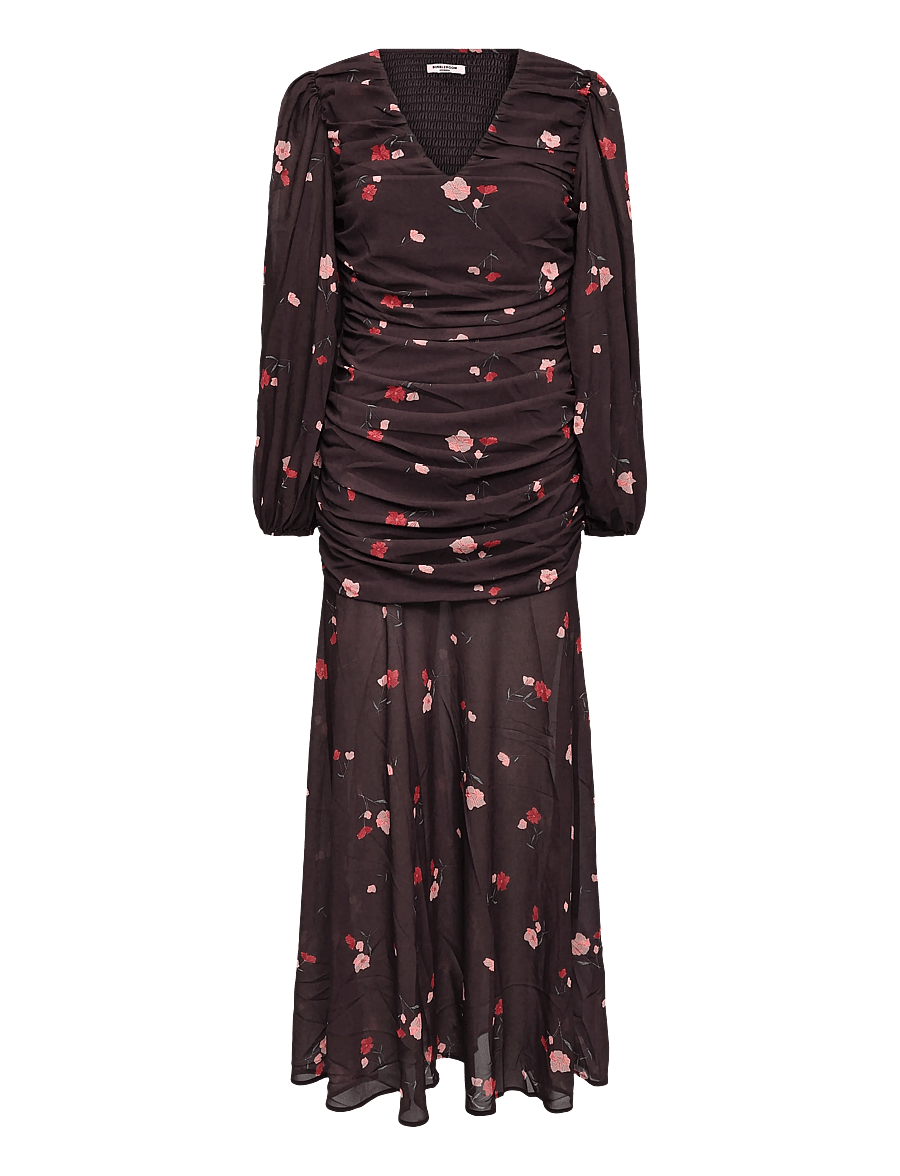 Bubbleroom - Balloon Sleeve Chiffon Maxi Dress - sommerkleider - dark plum/patterned - 1