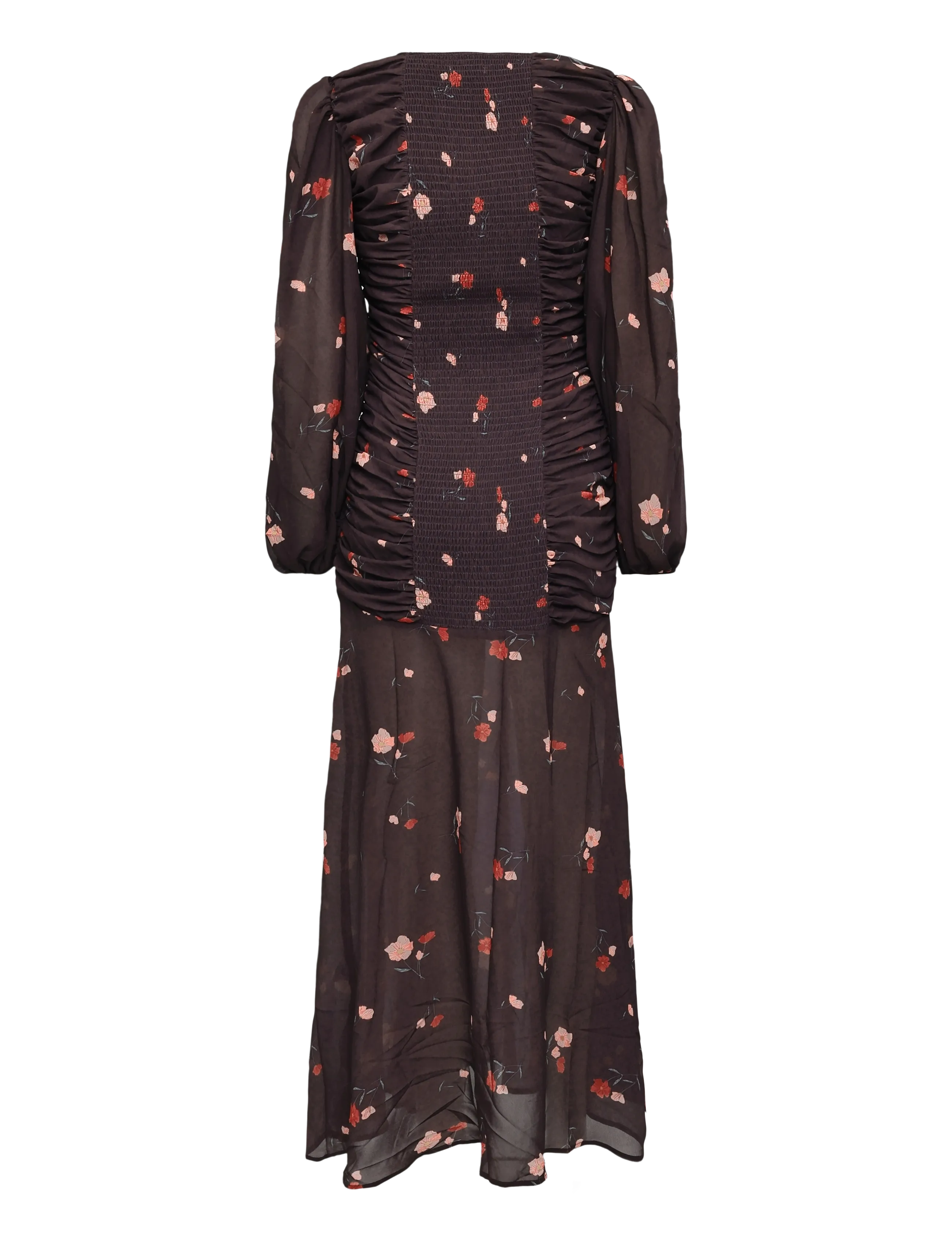 Bubbleroom - Balloon Sleeve Chiffon Maxi Dress - summer dresses - dark plum/patterned - 2