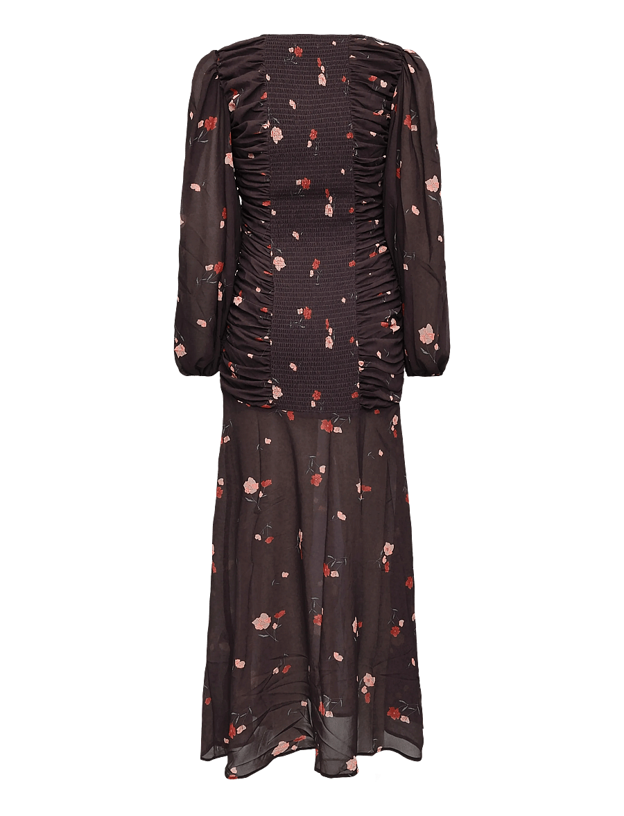 Bubbleroom - Balloon Sleeve Chiffon Maxi Dress - sommerkleider - dark plum/patterned - 2