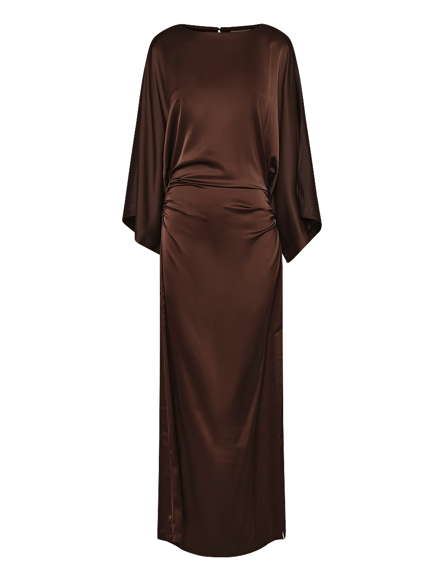 Bubbleroom - Kimono Sleeve Satin Maxi Dress - brown - 1