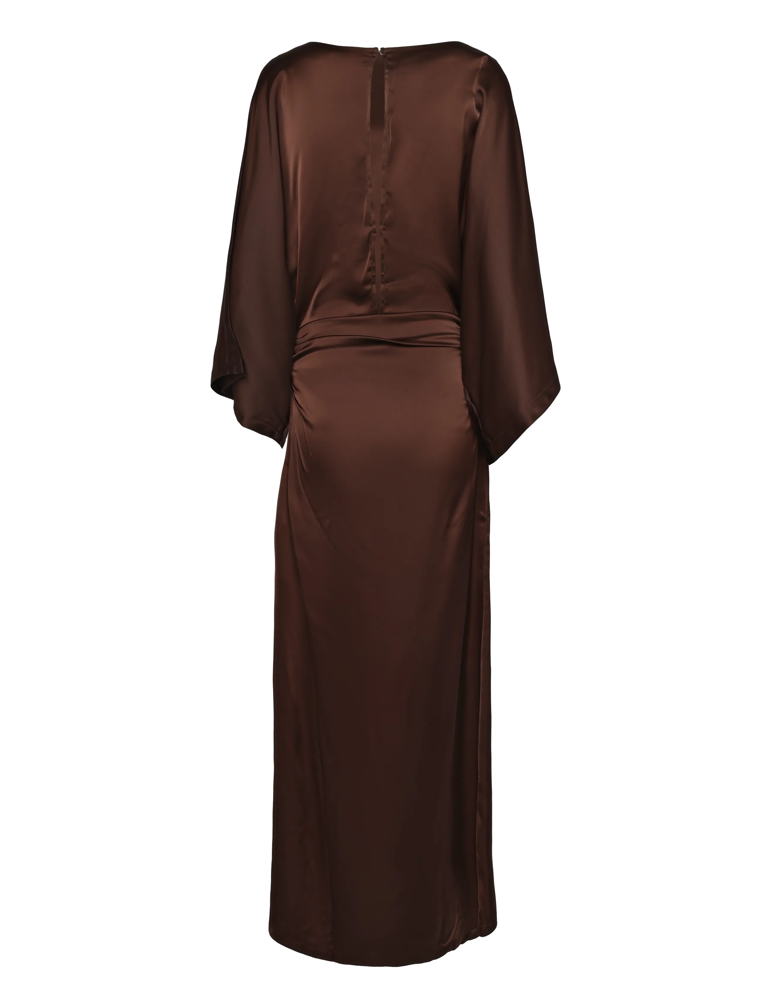 Bubbleroom - Kimono Sleeve Satin Maxi Dress - brown - 2