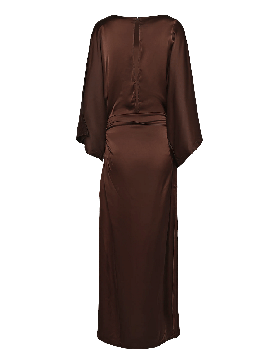 Bubbleroom - Kimono Sleeve Satin Maxi Dress - brown - 2