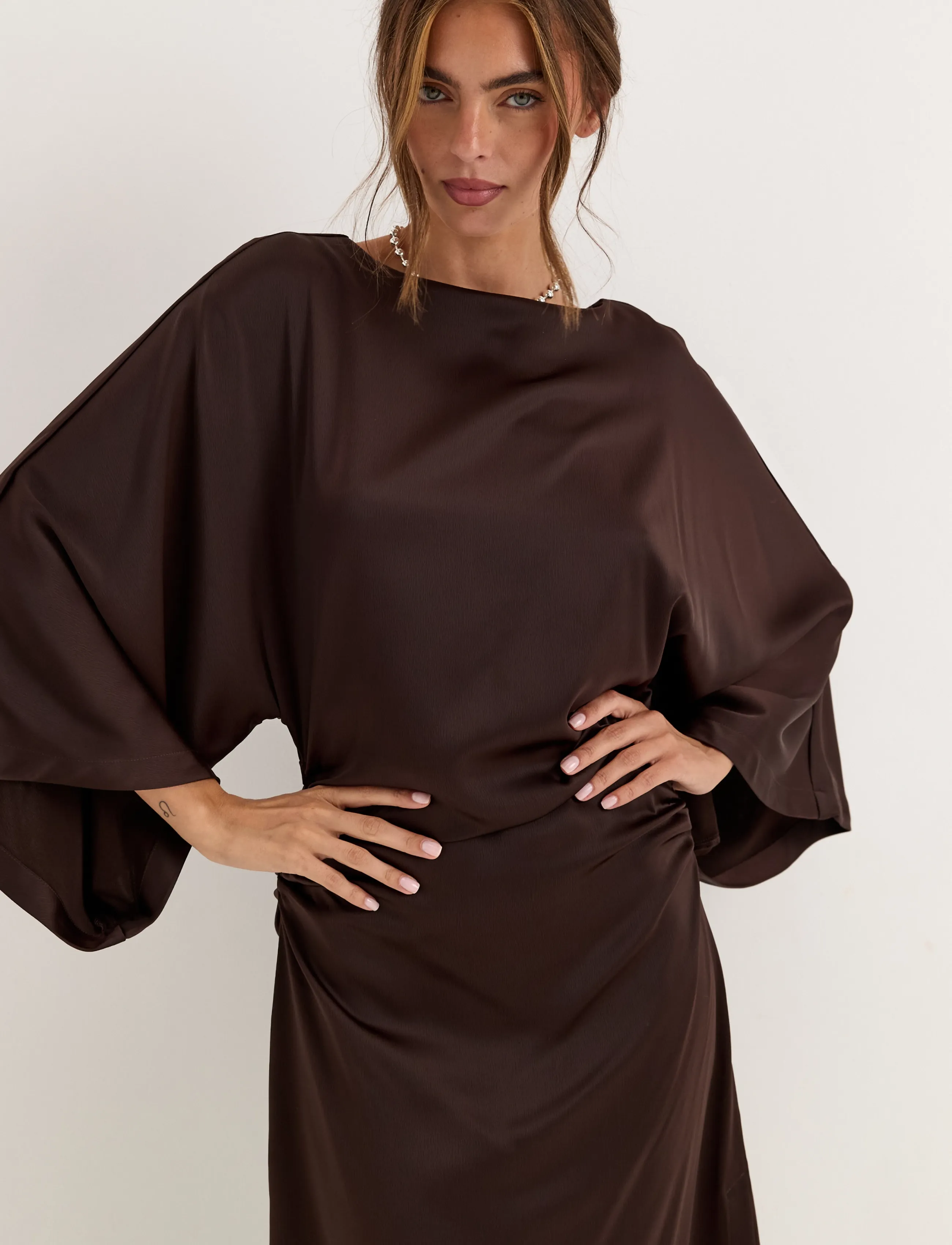 Kimono Sleeve Satin Maxi Dress 3