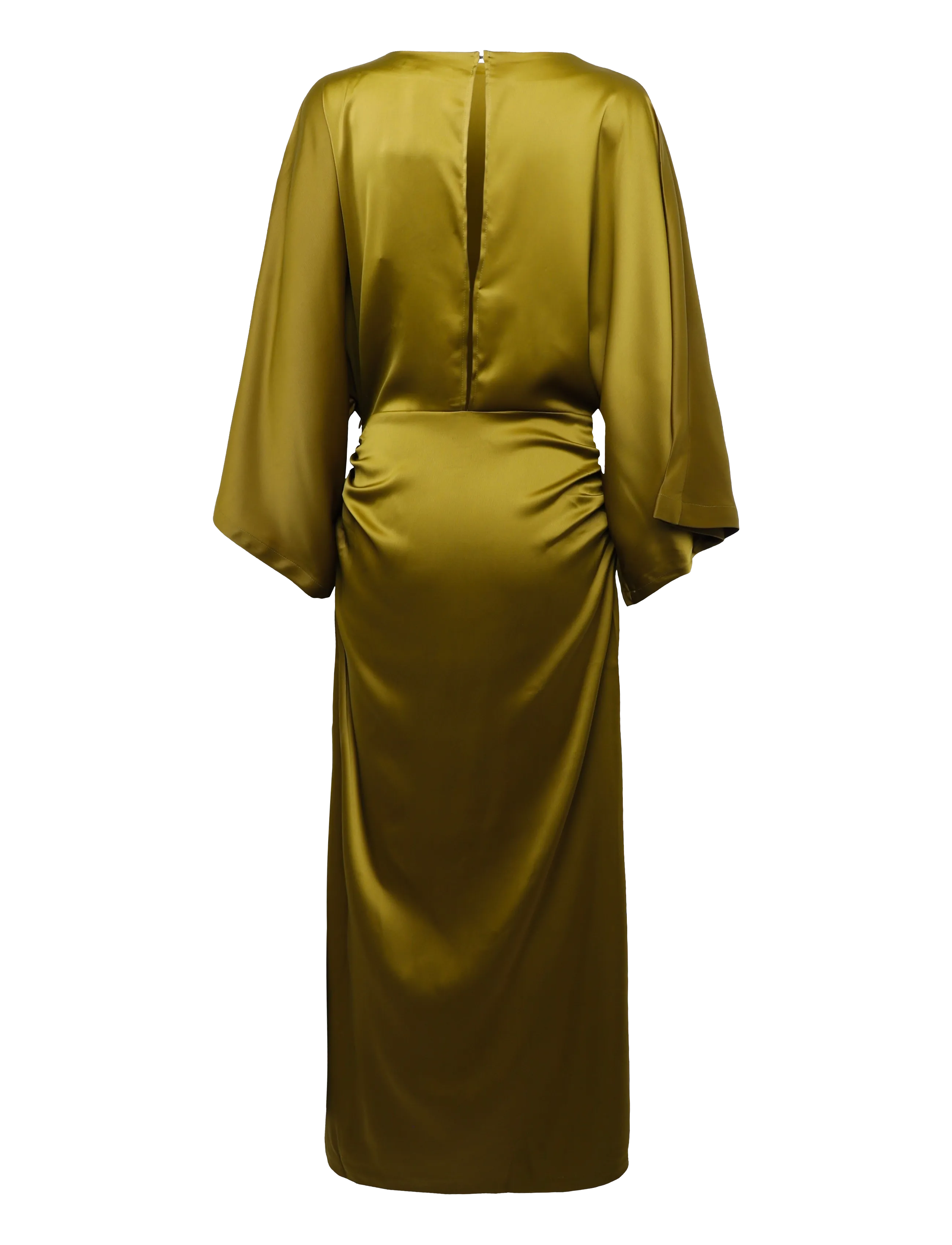 Bubbleroom - Kimono Sleeve Satin Maxi Dress - olive green - 2