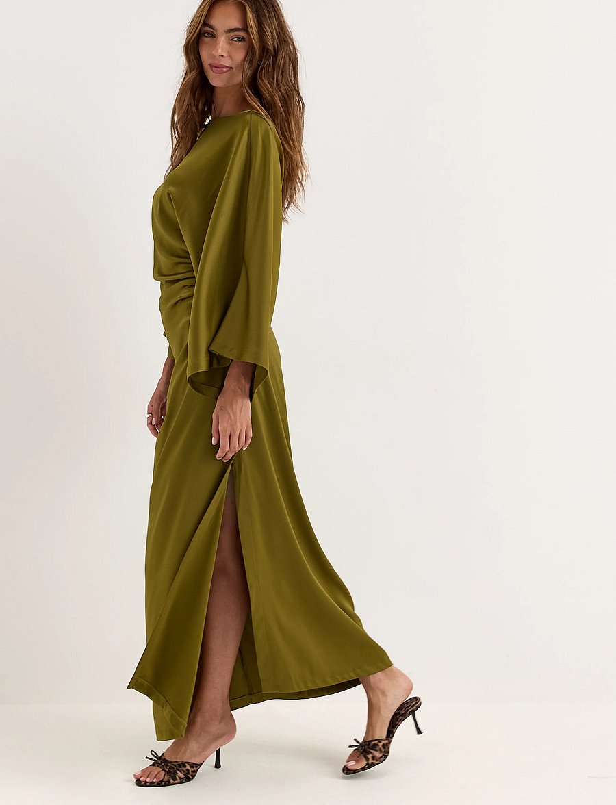 Bubbleroom - Kimono Sleeve Satin Maxi Dress - abendkleider - olive green - 3