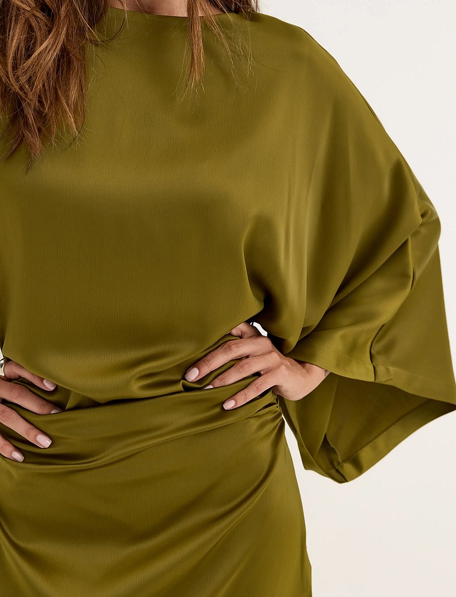 Bubbleroom - Kimono Sleeve Satin Maxi Dress - abendkleider - olive green - 4