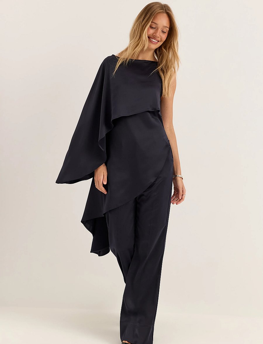 Bubbleroom - Asymmetric One Shoulder Satin Top - speciella tillfällen - navy - 5