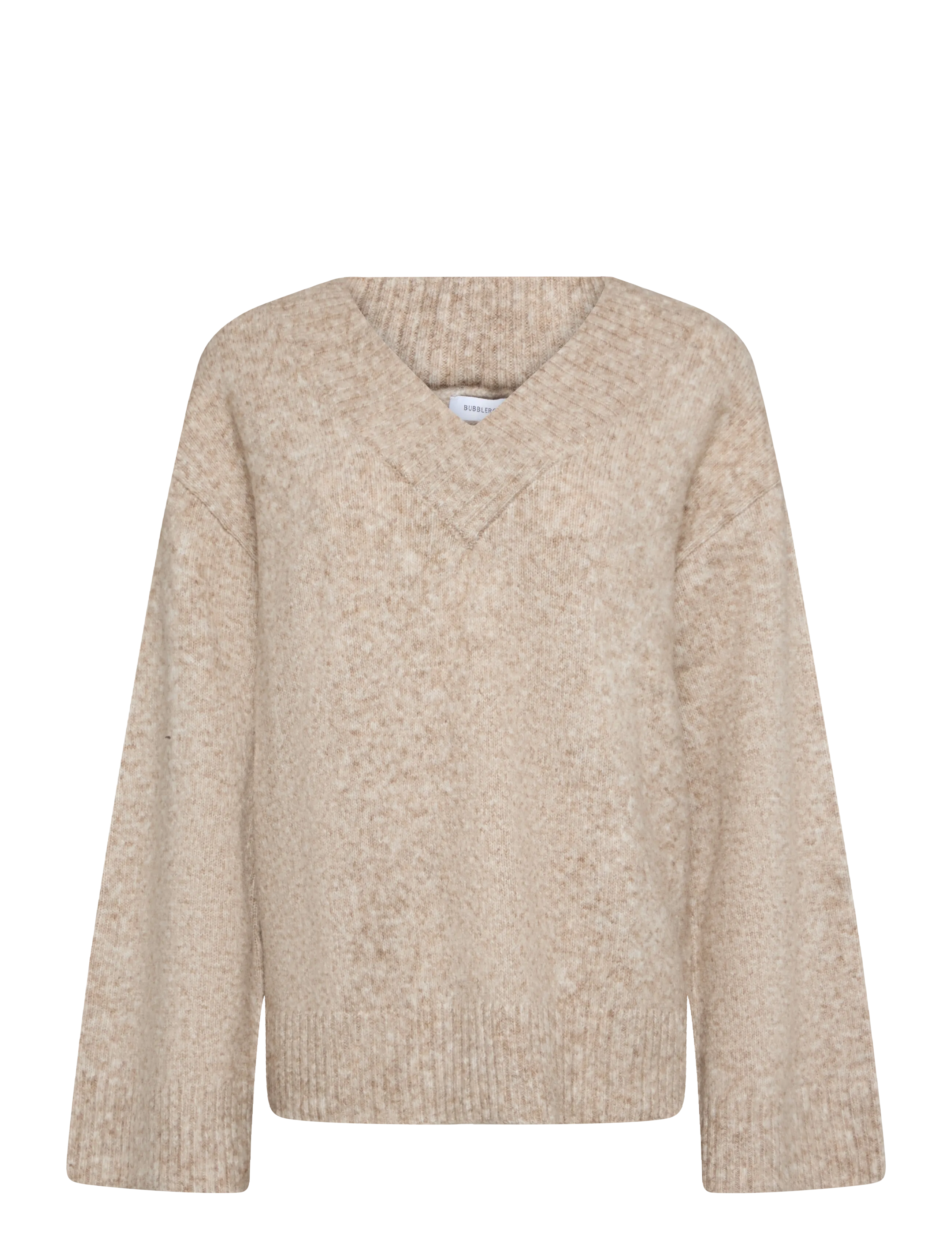 Bubbleroom Knitted V-neck Sweater - Pullover - BEIGE MELANGE / beige
