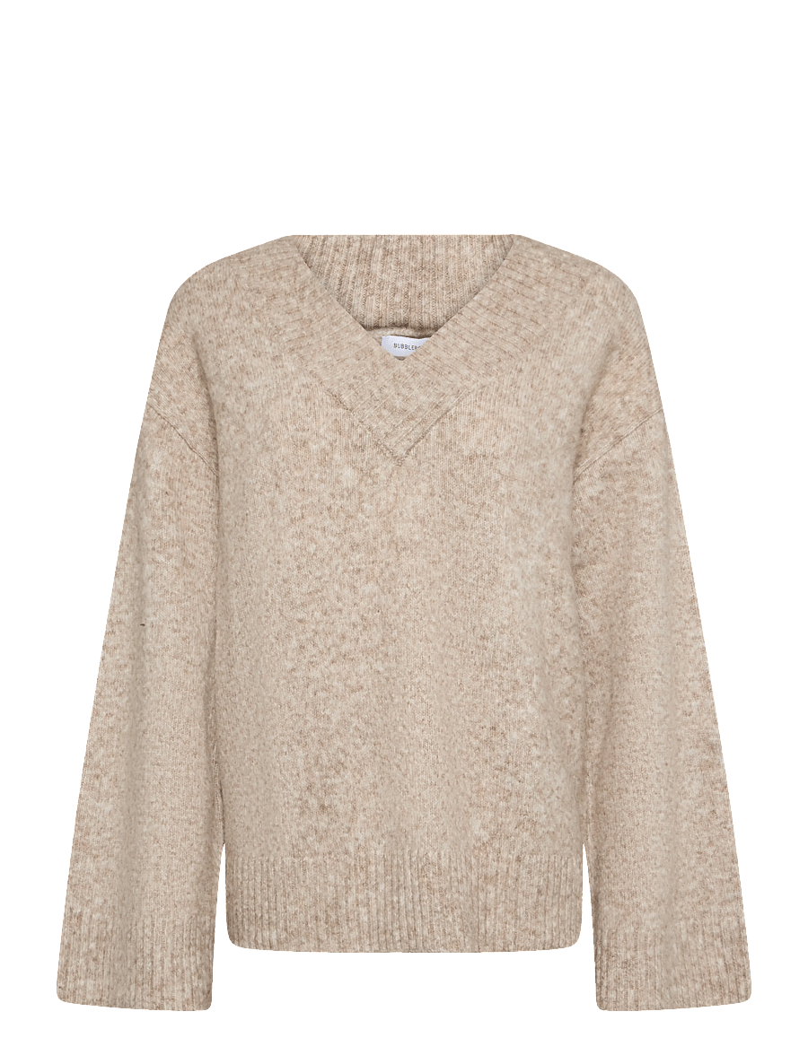 Bubbleroom - Knitted V-neck Sweater - pullover - beige melange - 1