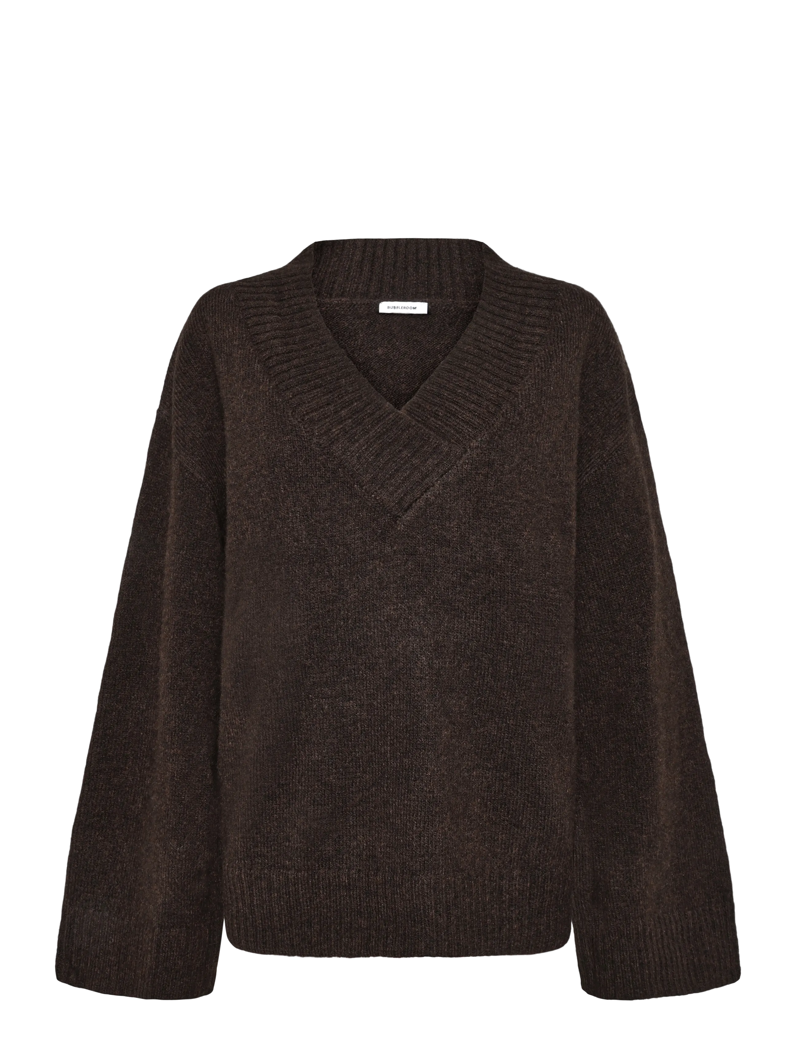 Bubbleroom Knitted V-neck Sweater - Erilised sündmused - DARK BROWN / brown
