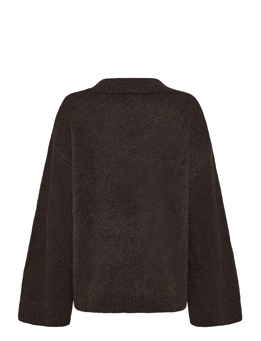 Bubbleroom - Knitted V-neck Sweater - kampsunid - dark brown - 2