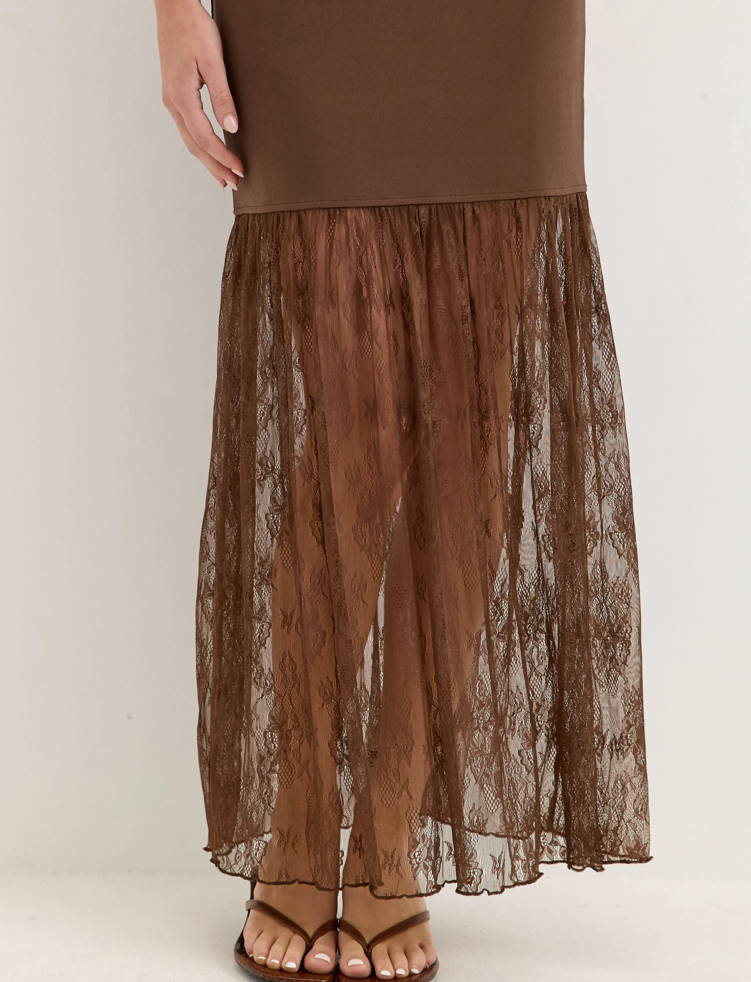 Bubbleroom - Combined Lace Maxi Dress - etuikleider - brown - 4