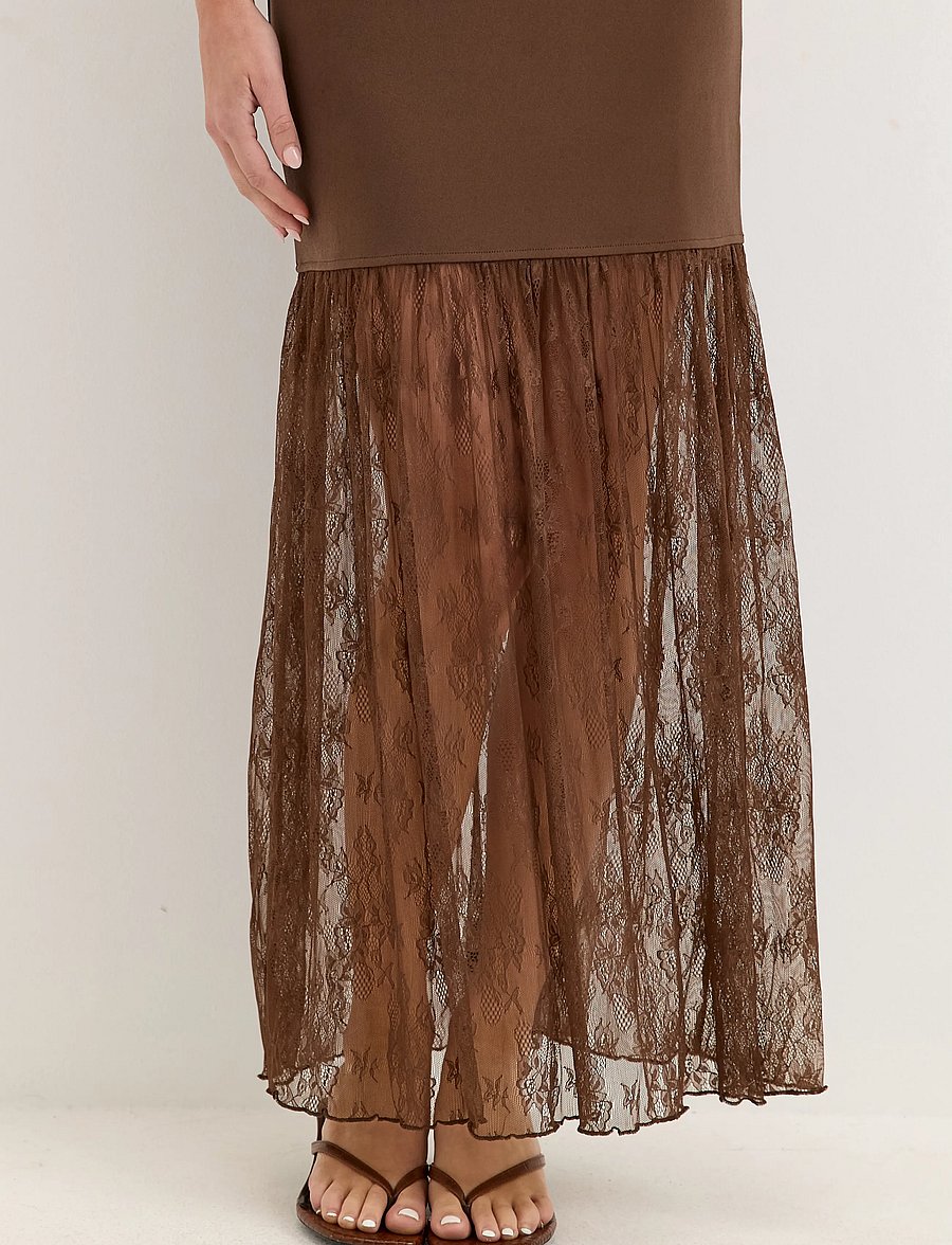 Bubbleroom - Combined Lace Maxi Dress - etuikleider - brown - 4