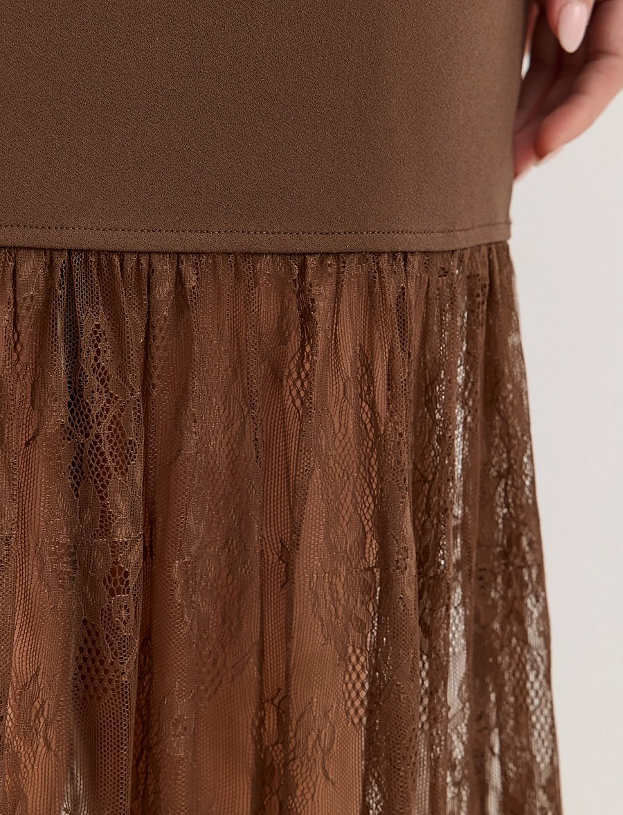 Bubbleroom - Combined Lace Maxi Dress - etuikleider - brown - 5